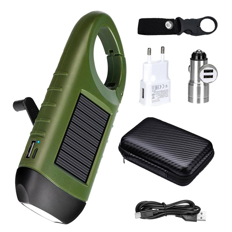 Portable LED Flashlight Tent Light Hand Crank Dynamo Solar Power Torch for Outdoor Camping Hiking Long-range Emergency Lantern