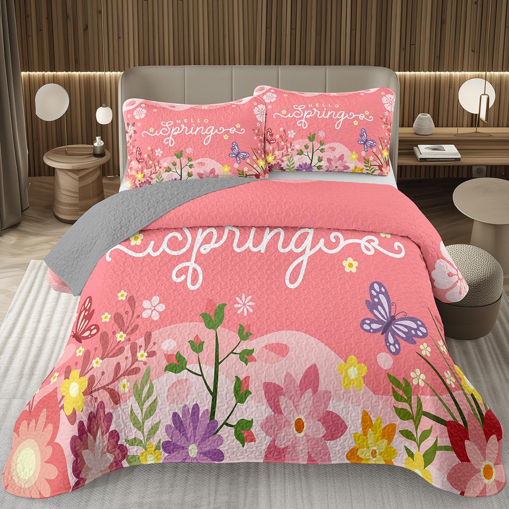 Spring Garden Plant Flower Bedspread Sets Botanical Floral Coverlet Twin Full Queen King Rustic Farmhouse Quilted Bedding Set