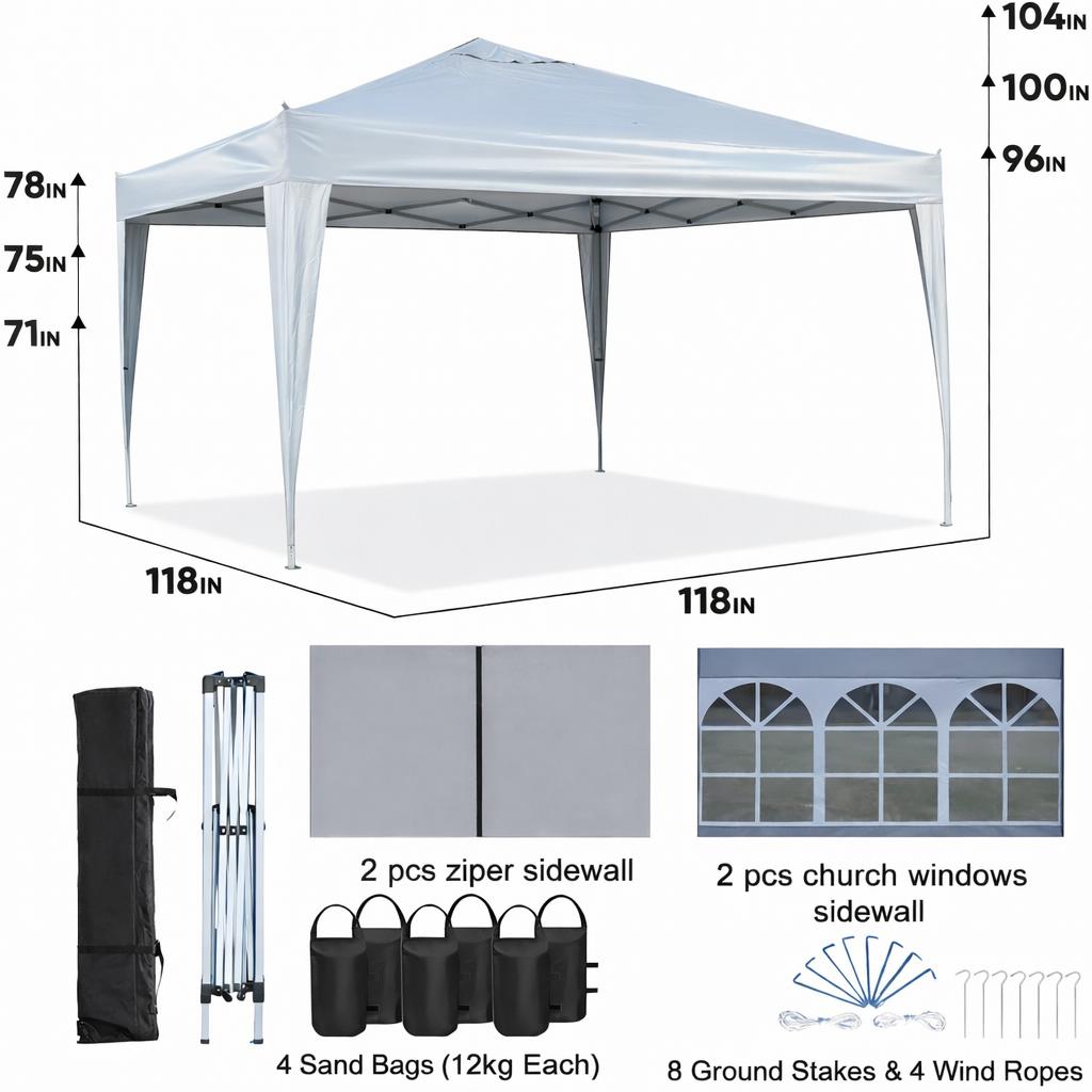 Gazebo Pieghevole 3 x 3 m, impermeabile, robusto e resistente all'inverno, con 4 pareti laterali e 4 sacchi di sabbia, protezione UV 50+, pieghevole, telaio in acciaio (blu)