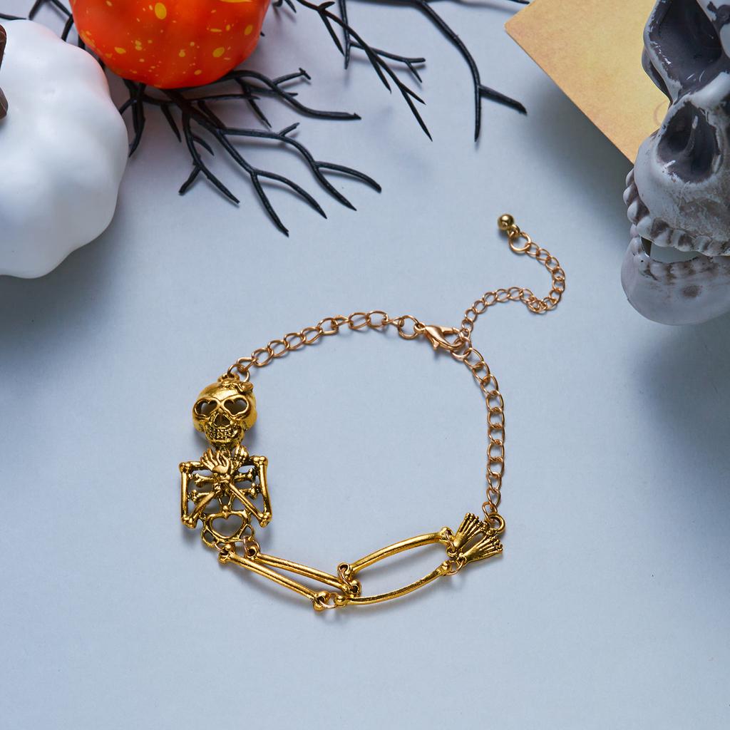 Vintage Exaggerated Gothic Skull Bracelets for Women Men Creative Hip Hop Punk Skull Skeleton Bracelets Halloween Party Jewelry