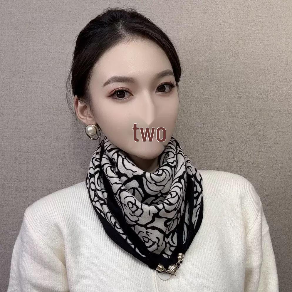 Women's Autumn/Winter Versatile Silk Scarf - Fashionable, Warm Magnetic Buckle Korean Square Design