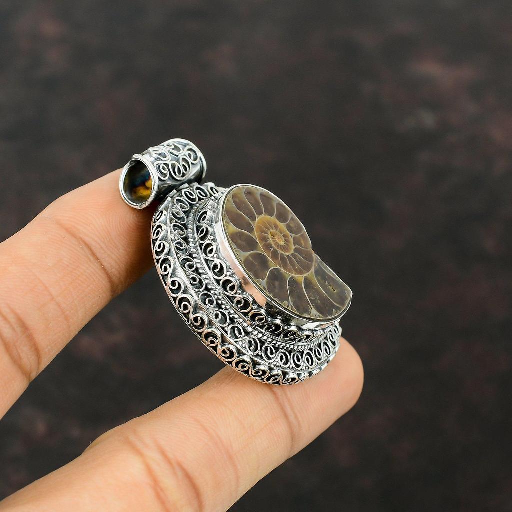 Ammonite Fossil Pendant Gemstone Pendant 925 Sterling Silver Pendant Ammonite Fossil Jewelry Vintage Pendant Handmade Pendant Gift For Women
