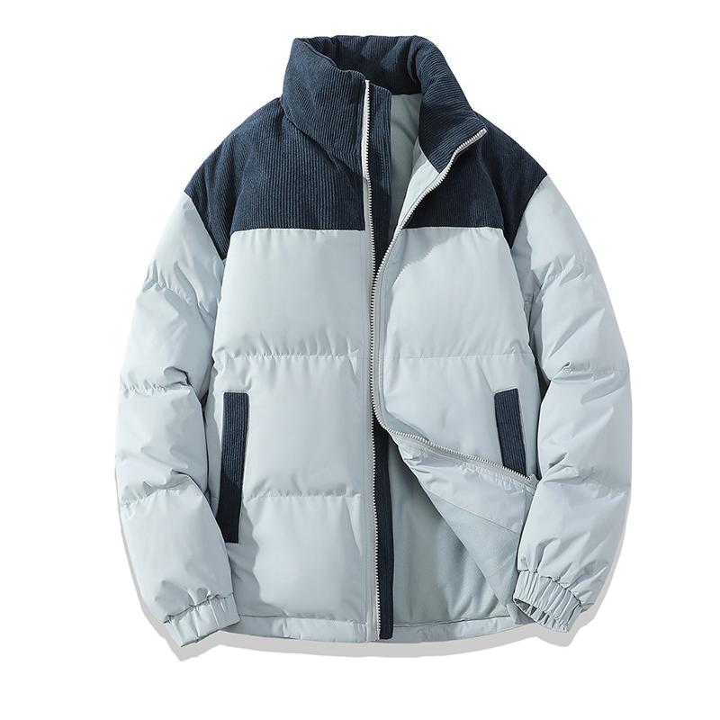 Cotton Jacket Versatile Cotton Coat Men's Corduroy Cotton Coat with Stand Collar Patchwork Design Pockets Thickened for Winter