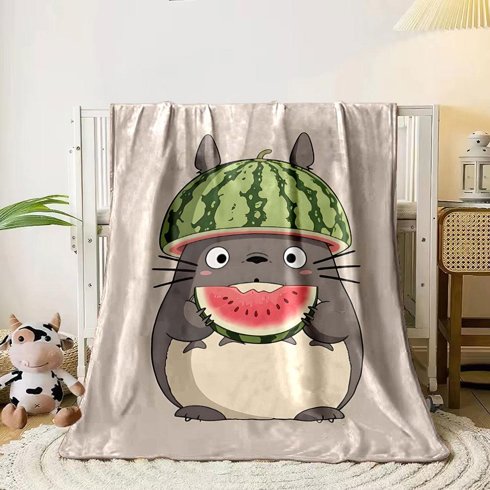 A cartoon character eating watermelon with a watermelon hat. for all seasons blanket lunch break throw gift 80cm x 120cm