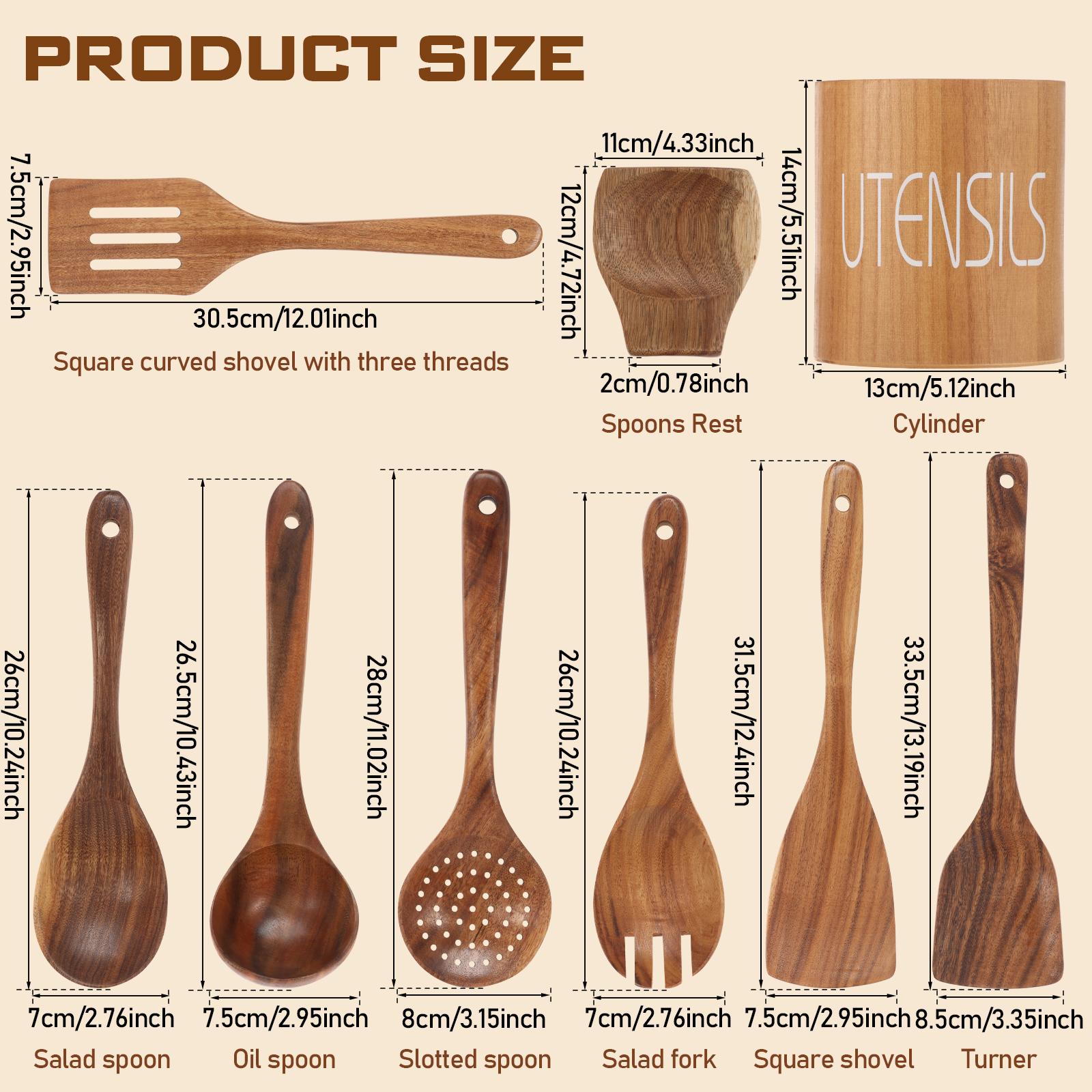 

Wooden Spoon for Cooking 9 Pcs Teak Wooden Spoon Kitchen Utensils Set Wood Kitchen Cookware Sturdy Non Scratch Heat Resistant
