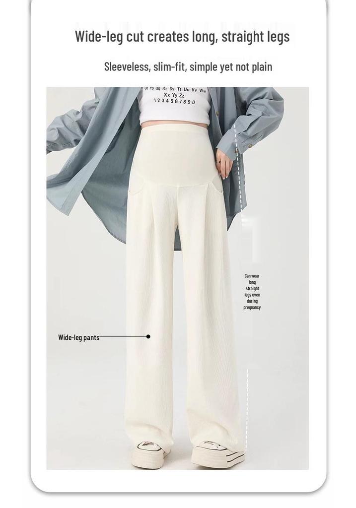 Pantalones de Pierna Ancha de Cintura Alta para Maternidad Tallas Grandes Primavera/Verano 2026 con Soporte Abdominal y Pierna Recta Forrados de Terciopelo