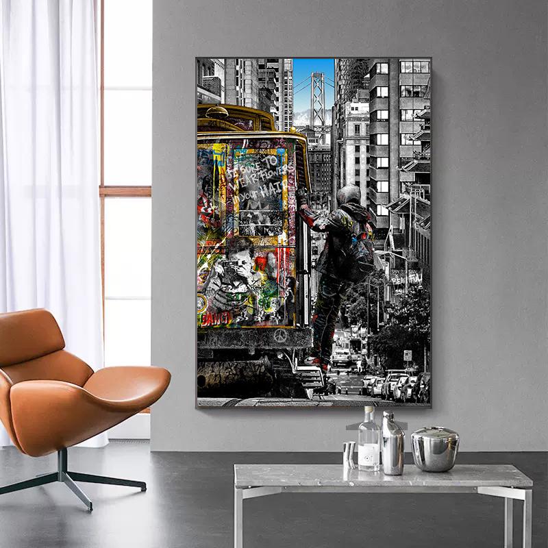 Canvas Schilderij Banksy Street Art Landschap van Londen City Poster Print Graffiti Muurfoto Voor Thuis Bar Kamer Decoratie