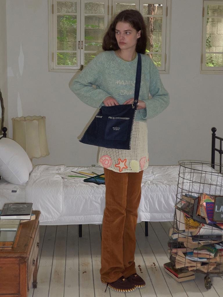 Maison Creme Grande Collage Bag _ Corduroy Navy