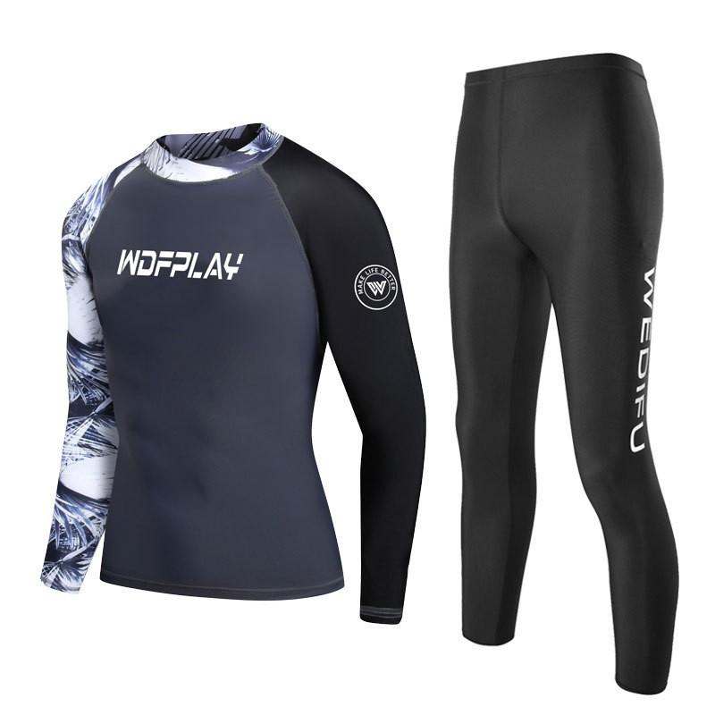 Herren UV-Schutz Rash Guard Set Langarm Oberteil Hose Schnelltrocknend Neoprenanzug Surfen Tauchen Schwimmen