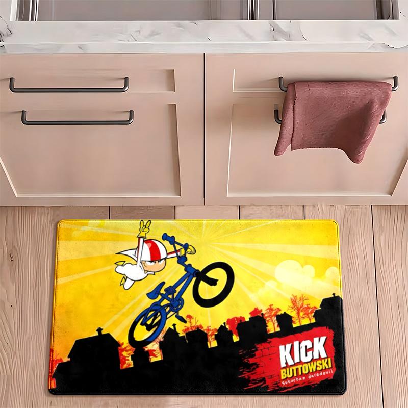Kick Buttowski Flannel Kitchen Floor Mat Absorbent Non-Slip Soft Standing Mat Washable Comfortable Kitchen Rug for Home Sink Laundry