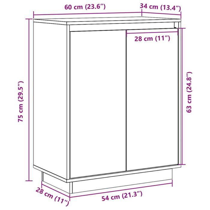 VidaXL Buffet 60x34x75 cm Bois massif de pin