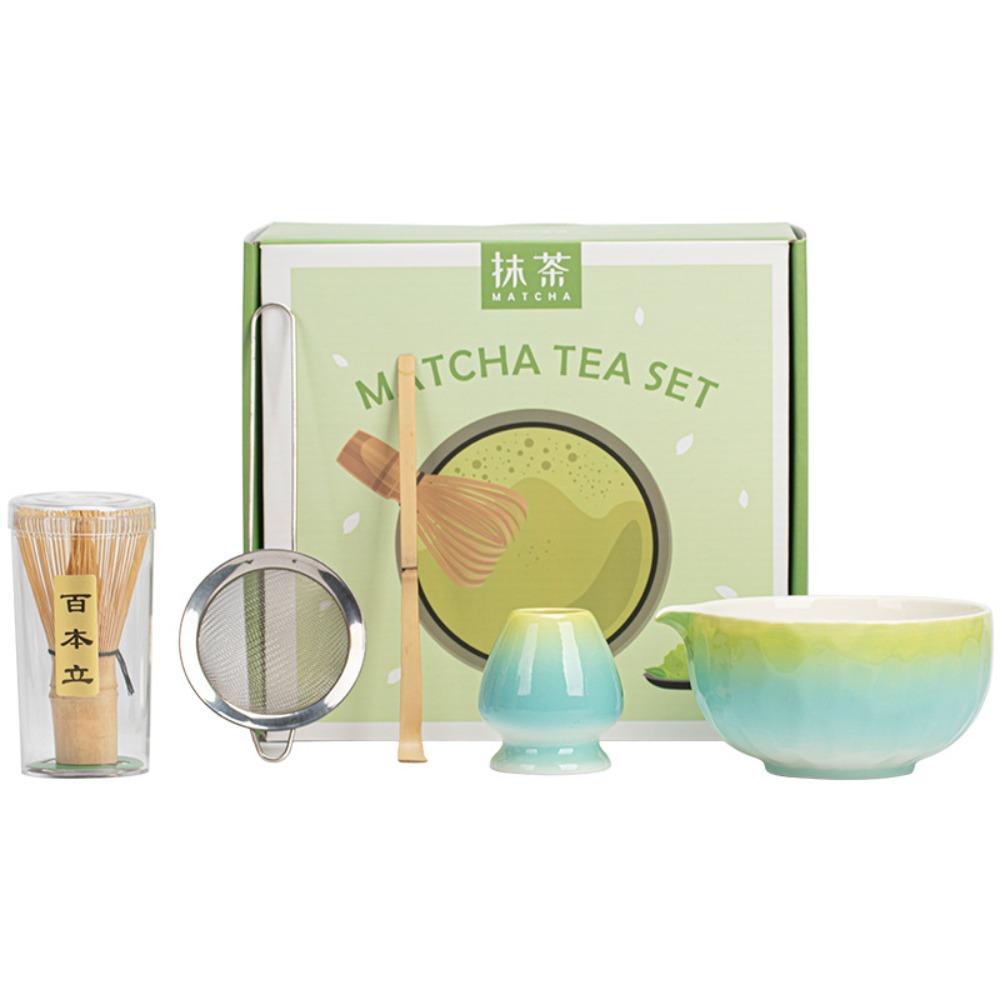 

5pcs Ceramic Japanese Matcha Tea Set Matcha Bowl Bamboo Matcha Making Kit Safe Food Grade Matcha Whisk Set Tea Lovers синий