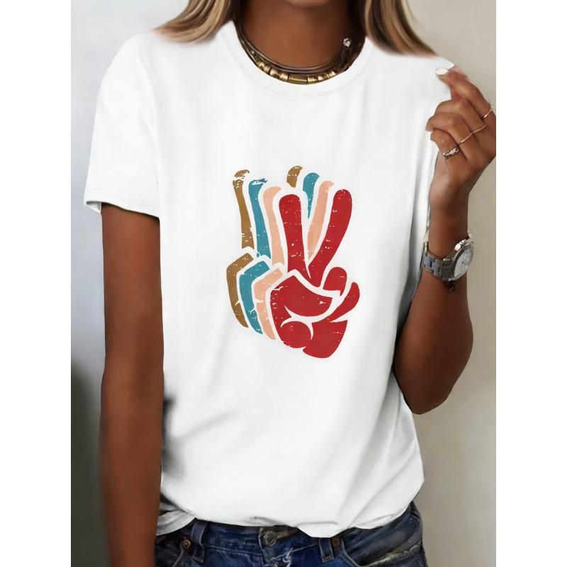 Spring and summer women's clothing, fashionable printed T-shirts, casual short-sleeved crew neck tops