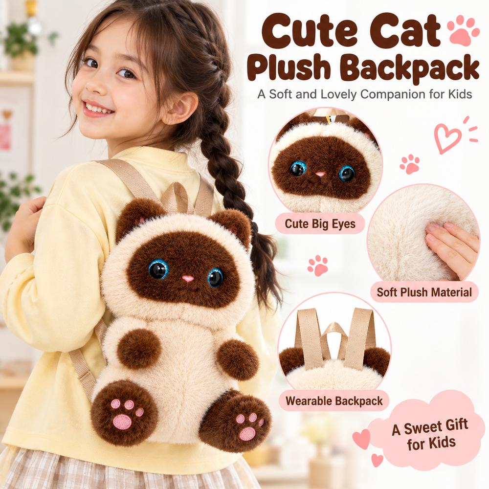 Big Eyes Stuffed Animal Backpack Soft Kitten Plush Doll New Cat Plush Backpack  for Children