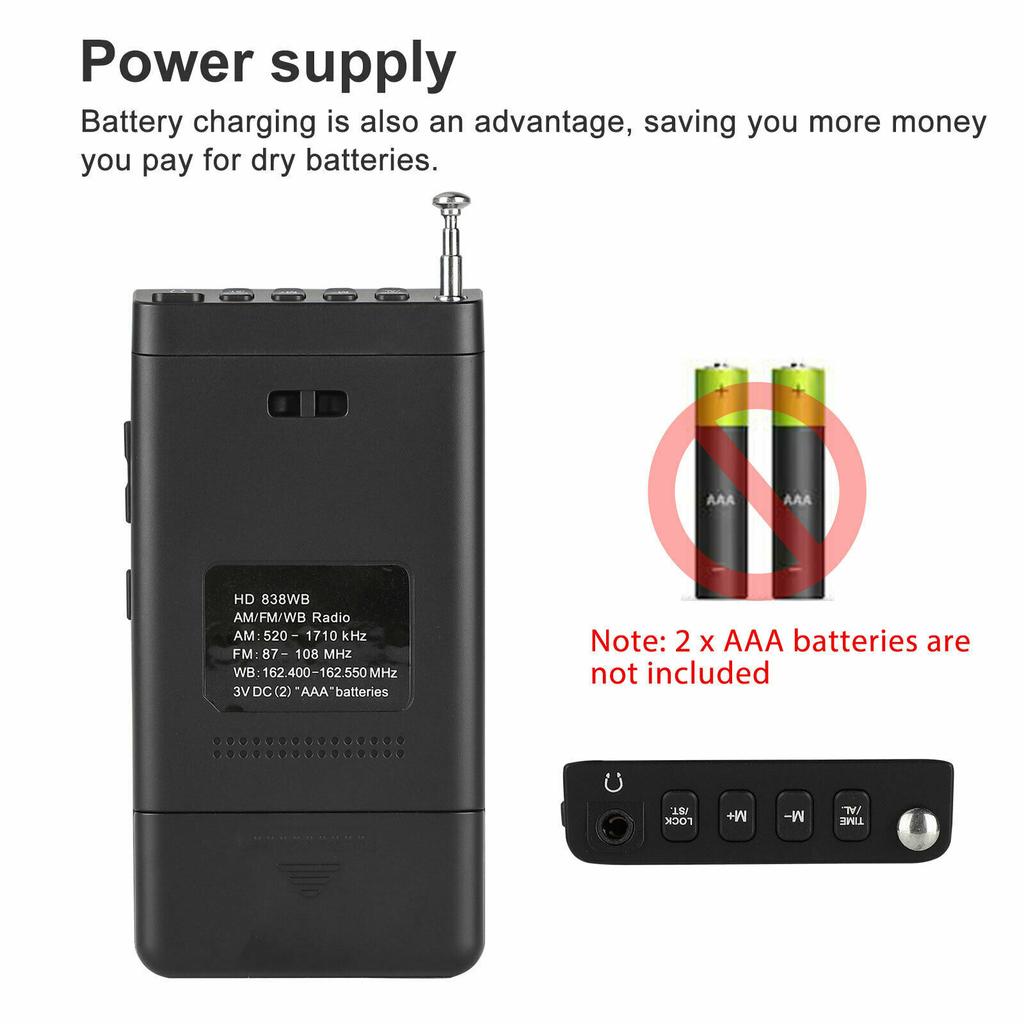 NOAA AM/FM/WB Radio Auto-Suche Notfall Tasche Tragbar Batteriebetrieben Radio