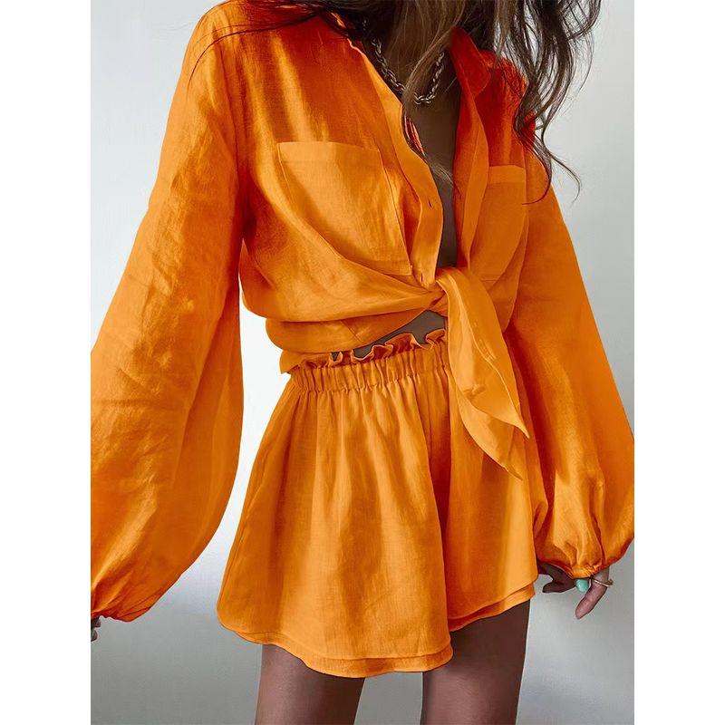 Fashion Shirt Ruffles Shorts Two-piece Set Casual Fashion Set Shirt Ruffle Shorts Set