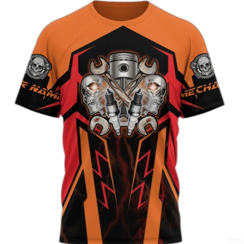 Pánské tričko Vintage tričko Letní oblečení Personalizované jméno Mechanik 3D tisk Topy 5xl Street Neformální Sportovní Oversized Pulovr