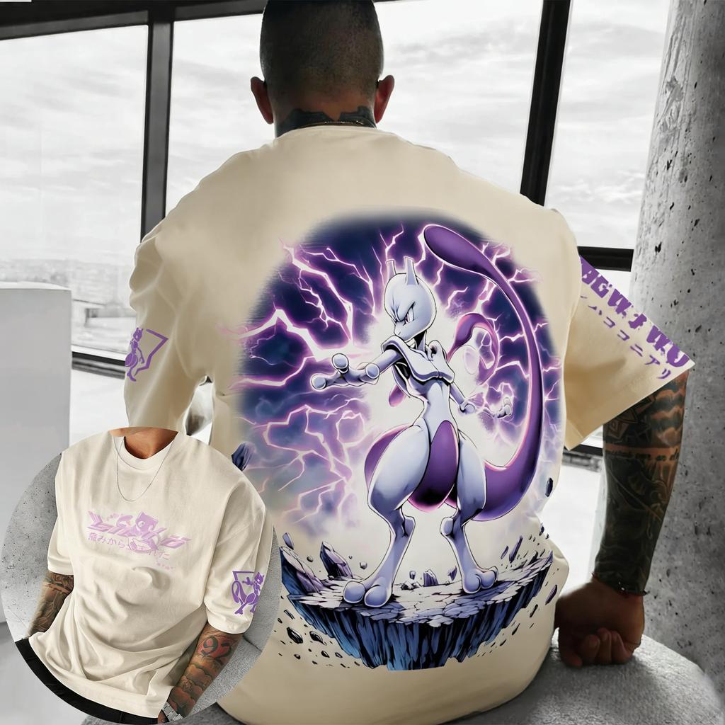 Men's and Women's Summer Pure Cotton T-shirt 2026 New Mewtwo Printed Street Hip Hop Casual Loose Y2K Parent Child Top