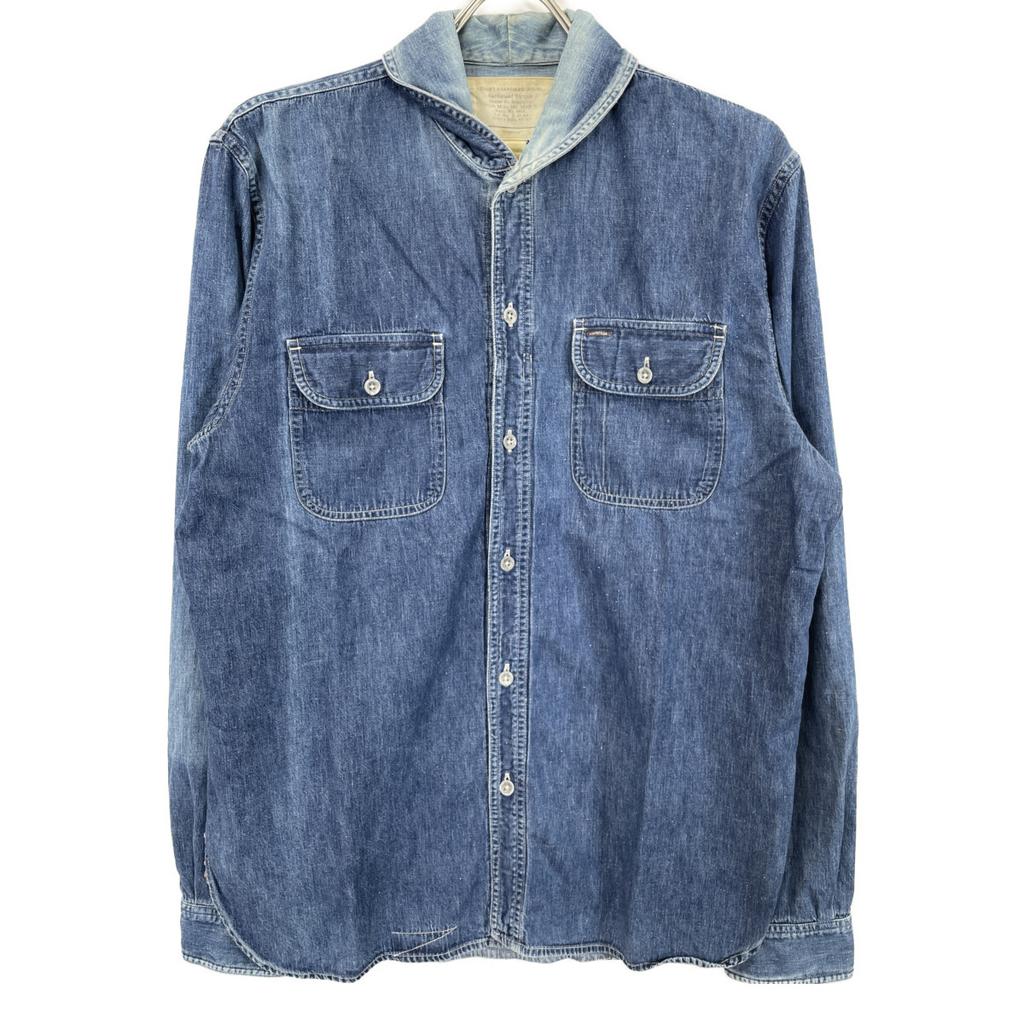 RRL Indigo Metal Button Shawl Collar Denim Shirt Tops M IndigoUsed