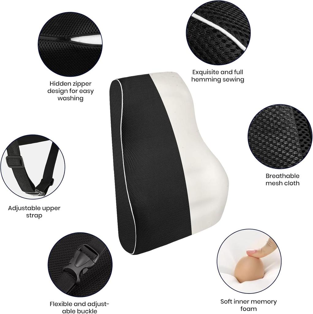 Car Seat Office Chair Back Lumbar Support Car Waist Rest Rebound Memory Foam Cushion Pad Back Lumbar Cushion for Car Driver