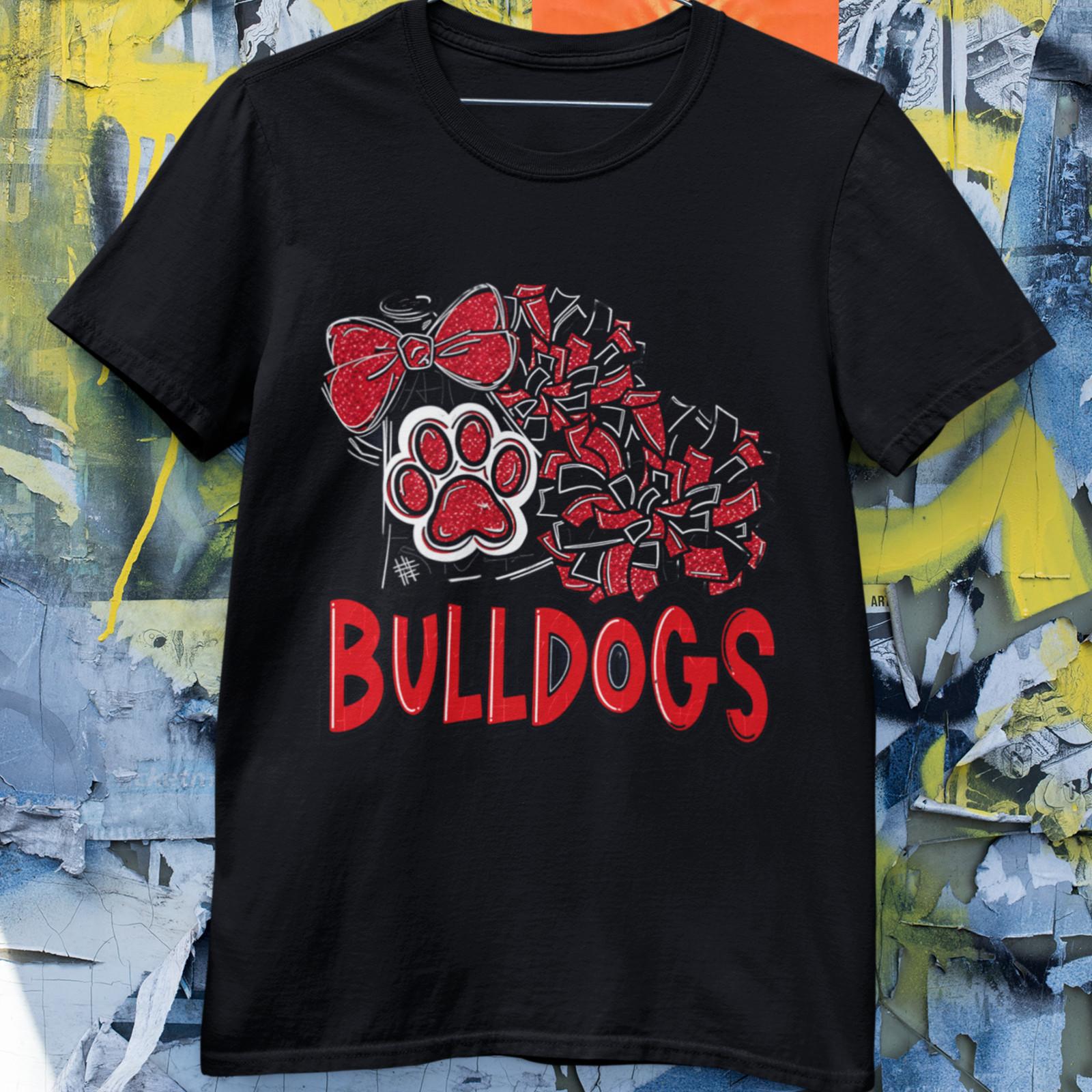 Bulldogs Cheer Shirt Paw Bow Pom Graphic T-Shirt School Spirit Tee M