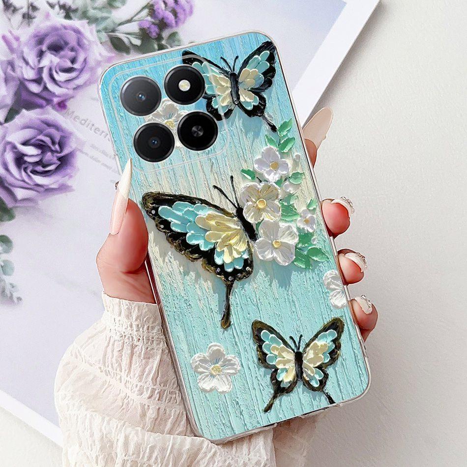 Phone Case For Honor X5b Plus X6b X7b X8b X9b 5G Elegant Flower Cat Painted Soft Silicone TPU Cases