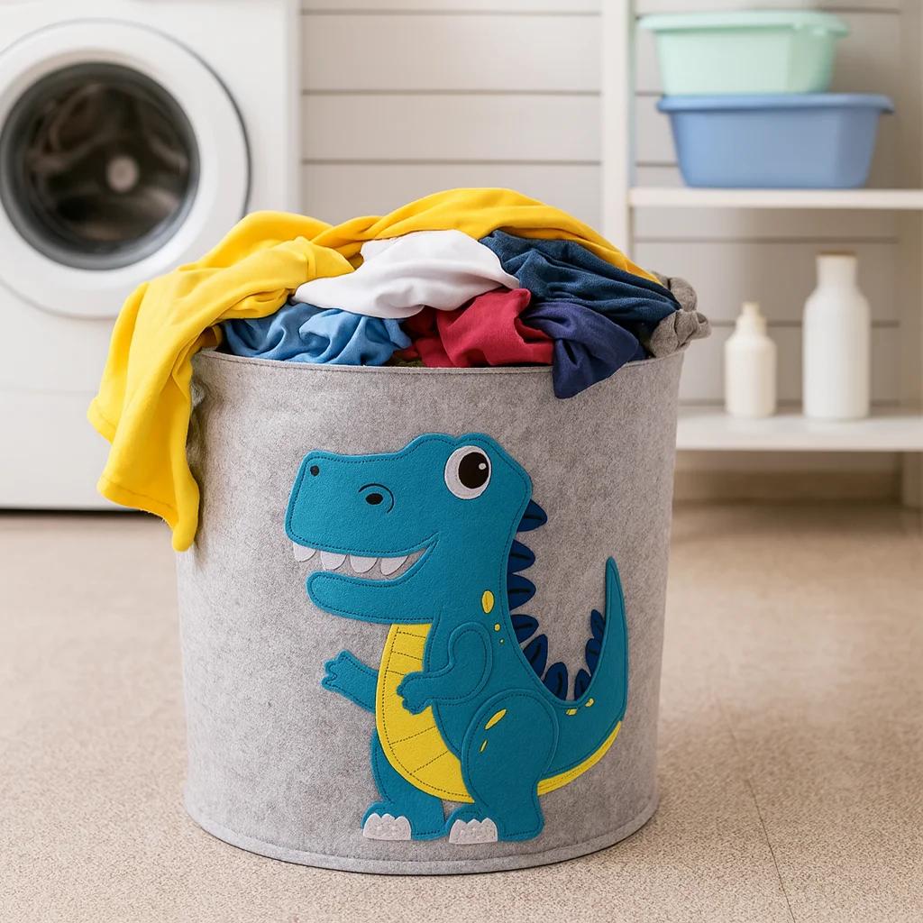 Panda Dinosaur Baby Storage Basket Felt Toy Organizer Laundry Clothes Bucket Cartoon Nursery Hamper for Kids Gift Idea