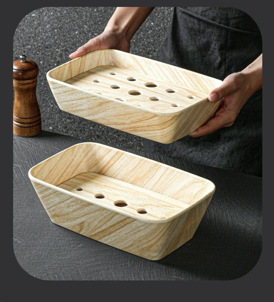 Xiangyuanmei Melamine Barbecue Hot Pot Side Plate - Imitation Porcelain Grill Pan with Wood Grain Design