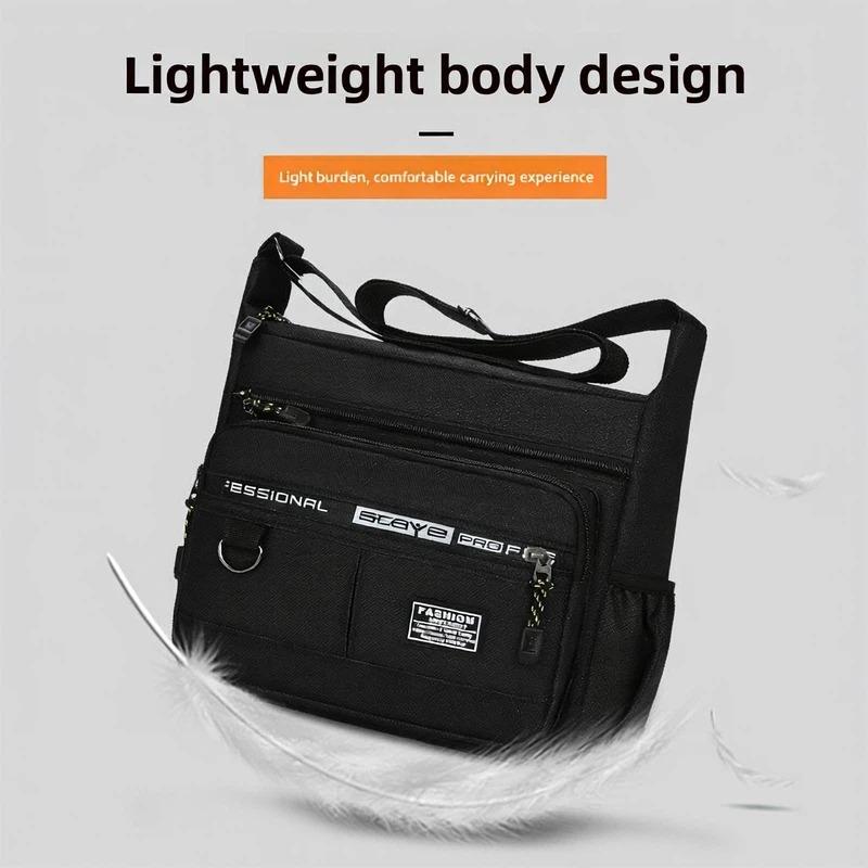 Men's cross-body bag with multi-layered pockets, adjustable shoulder strap, business single-shoulder bag
