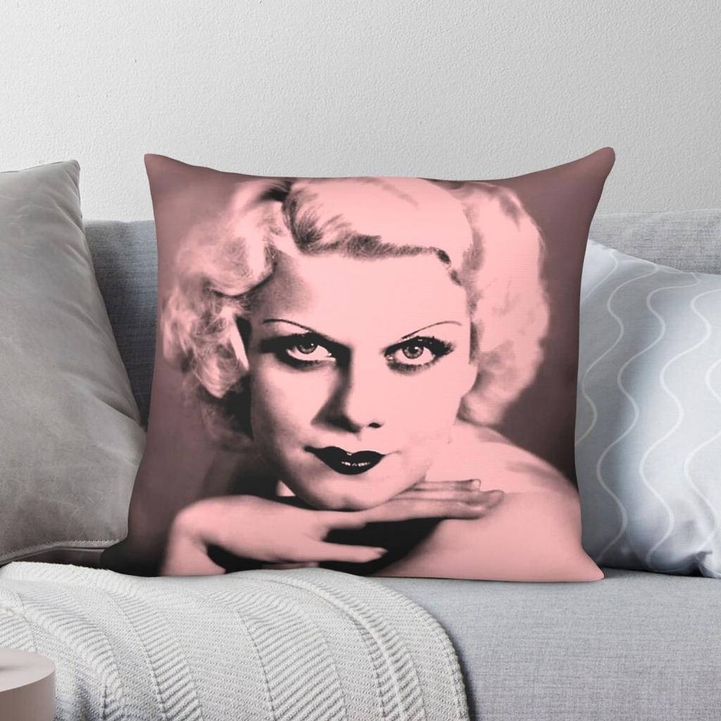 Jean Harlow Pink And Black Square Pillowcase Polyester Linen Velvet Pattern Zip Decorative Pillow Case Car Cushion Case