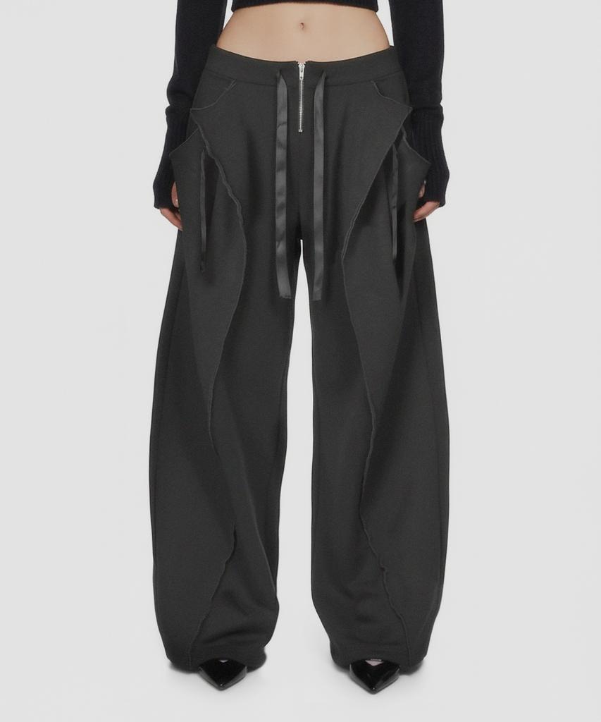 Milkeuaeswiaendeudolseu Fold Over Wide Sweatpants - Black