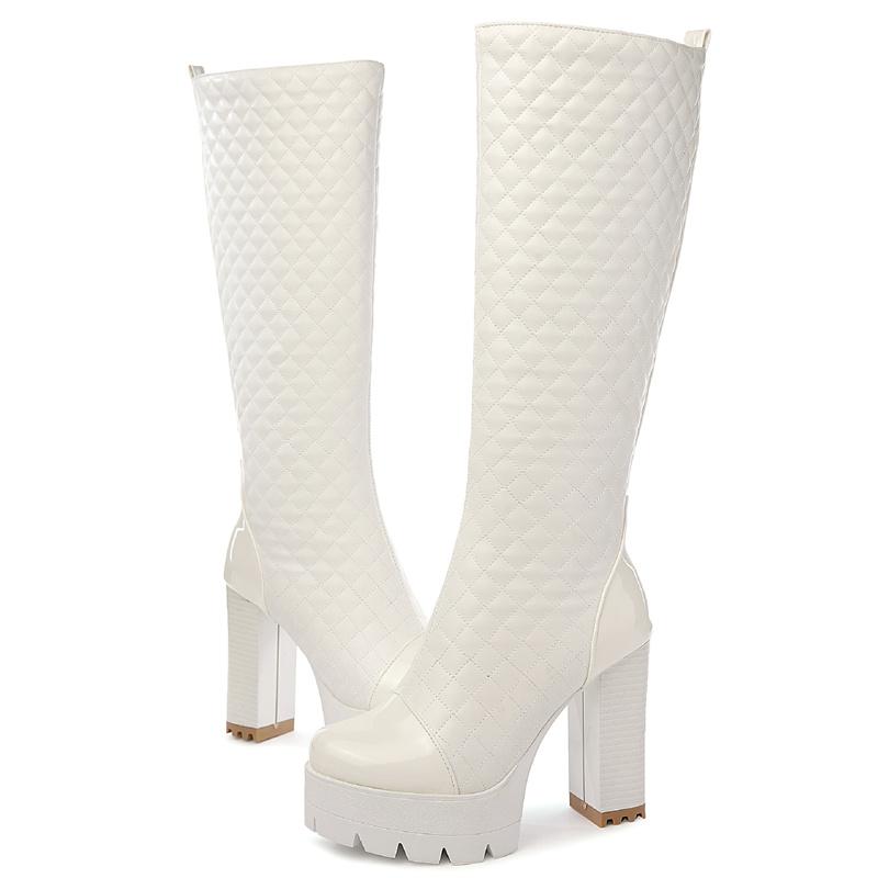 Punk Boots Women Winter Shoes Platform High Heels Knee-high Boots Fashion Snow Boots Female Sexy Black White Long Shoes Woman