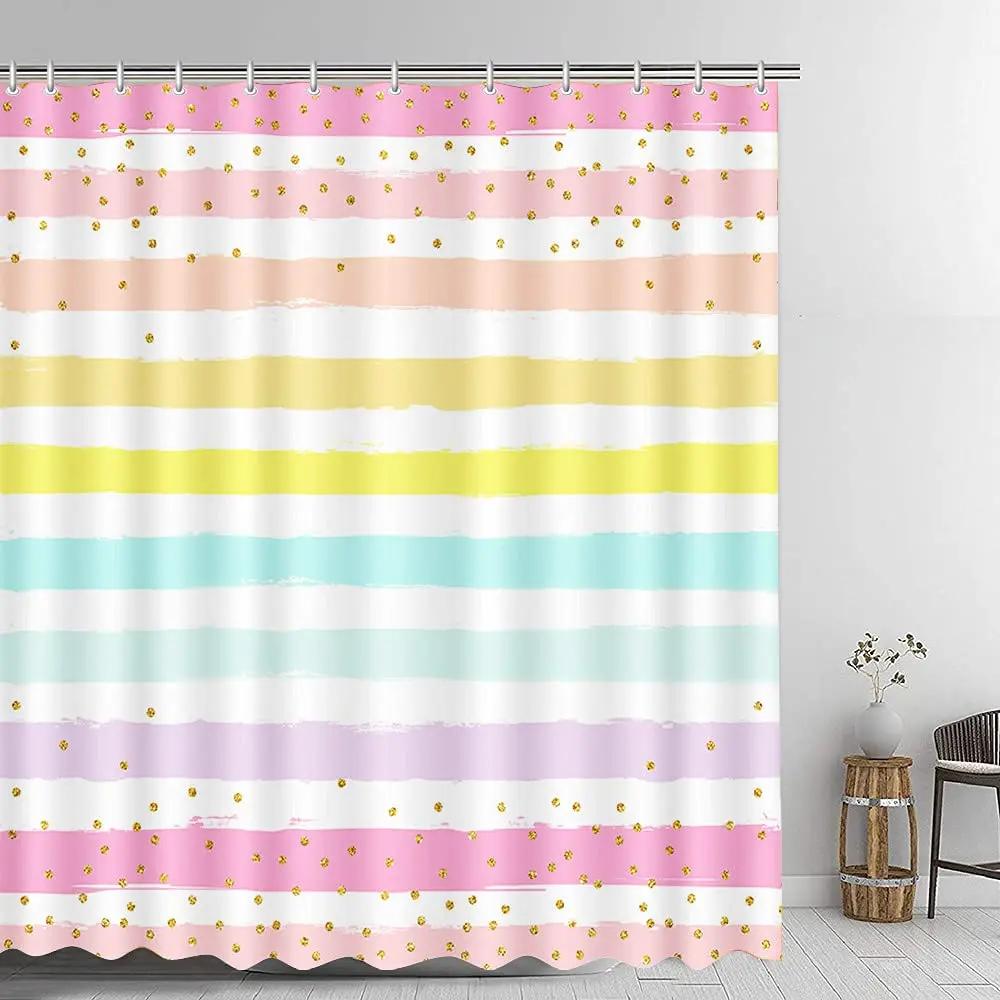 

Ice Cream Shower Curtain Summer Flower Rainbow Popsicle Colorful Dots Design Fabric Waterproof Bath Curtain Bathroom Curtain Set W90xH180cm