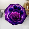 Purple Cat Paw & Rose Folding Umbrella, Glowing Galaxy Pet & Flower Design Umbrella