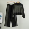 Spring Women's Short Casual Sweater New Knitted Cardigan Wide Leg Pants Two Piece Set