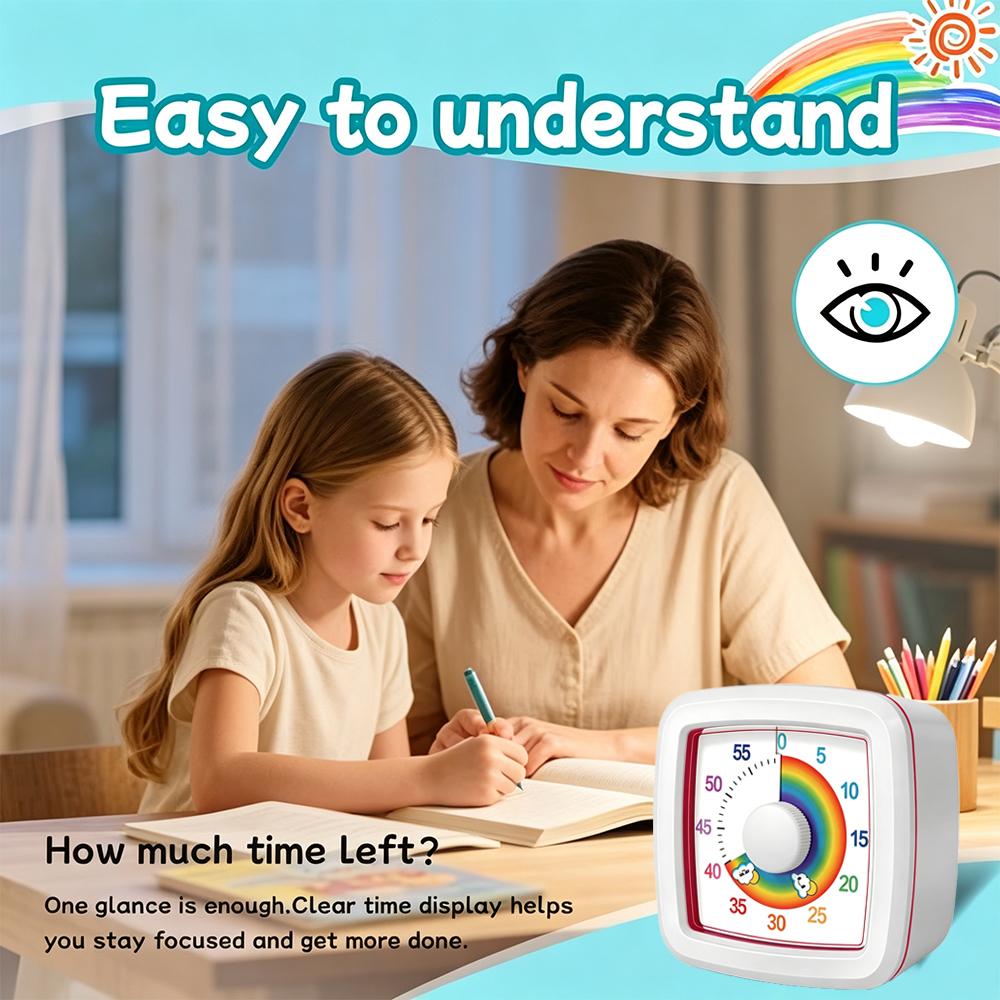 Rainbow Visual Timer for Kids 60-Minute Silent Countdown Visual Time Management Clock for Homework Reading Classroom Kitchen3