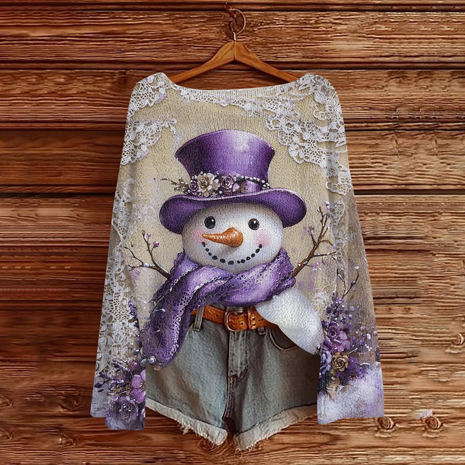 

Women s Fashion Christmas Print Lightweight Sweater Casual Long-Sleeve Knit Pullover Top L темно-фіолетовий колір