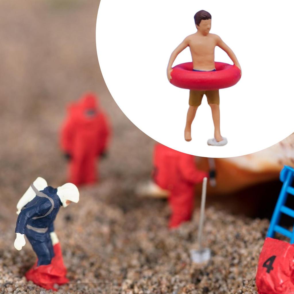 1/64 Diorama Figure Hand Painted Miniature Beach Surfing Scene Resin Figurines for Photo Props DIY
