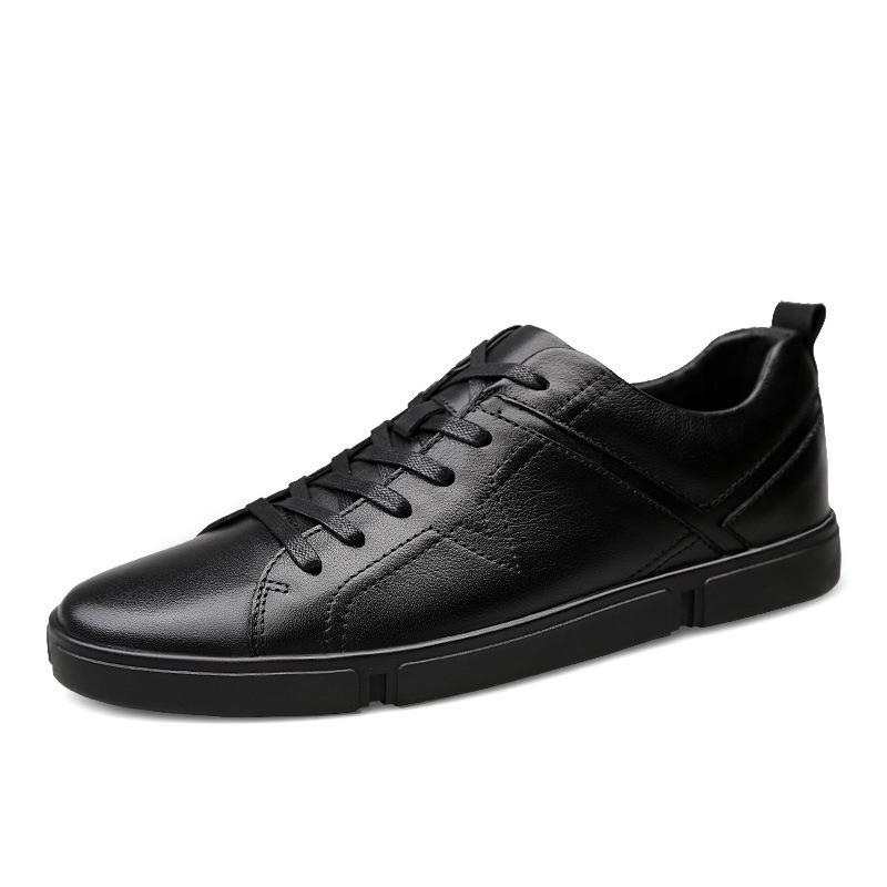 Men's Plus Size White College Style Skate Shoes, Soft Cowhide Casual Trendy Sneakers