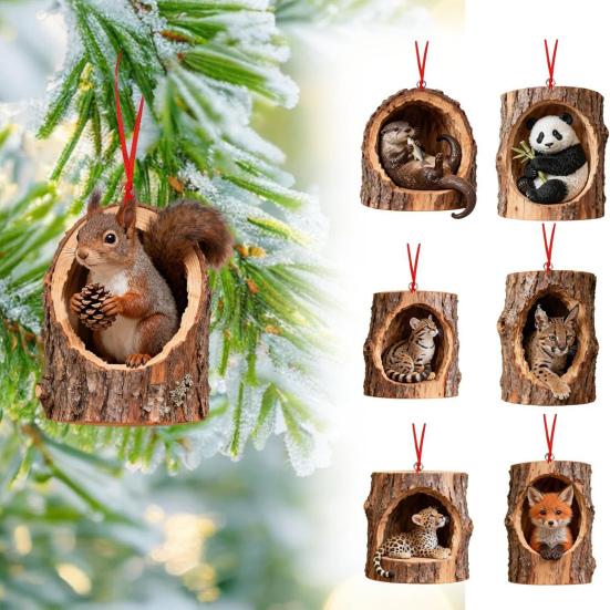 Yousheng 6-teiliges Weihnachtsbaumschmuck-Set mit Waldtiermotiven (Eichhörnchen, Affe, Koala) aus Acryl zum Aufhängen – ideal als Weihnachtsbaumdekoration.
