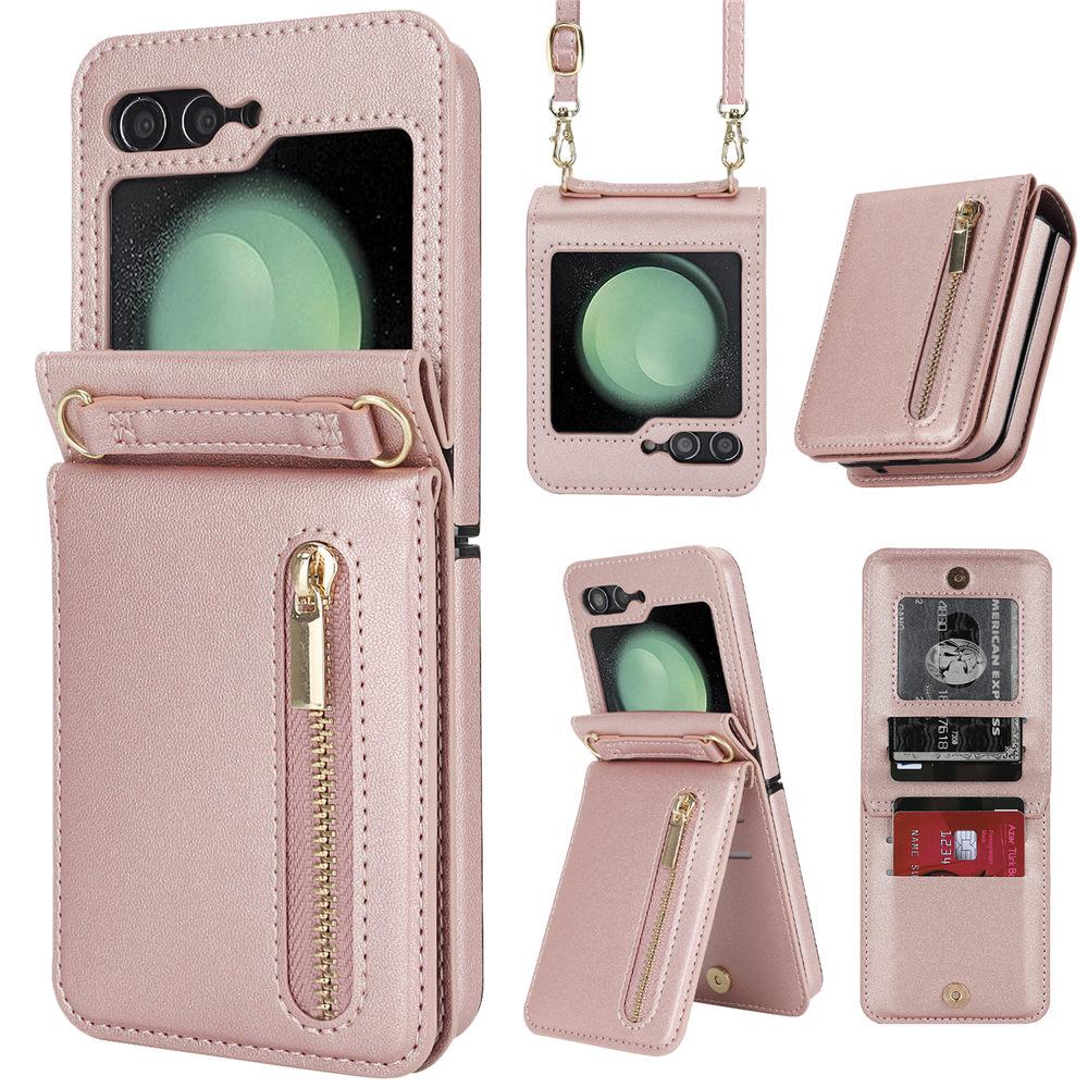 

Кожаный чехол-кошелек с ремешком на молнии для карт и телефона для Samsung Galaxy Z Flip 6 5 4 3 Flip5 Flip4 с подставкой For Galaxy Z Flip 5