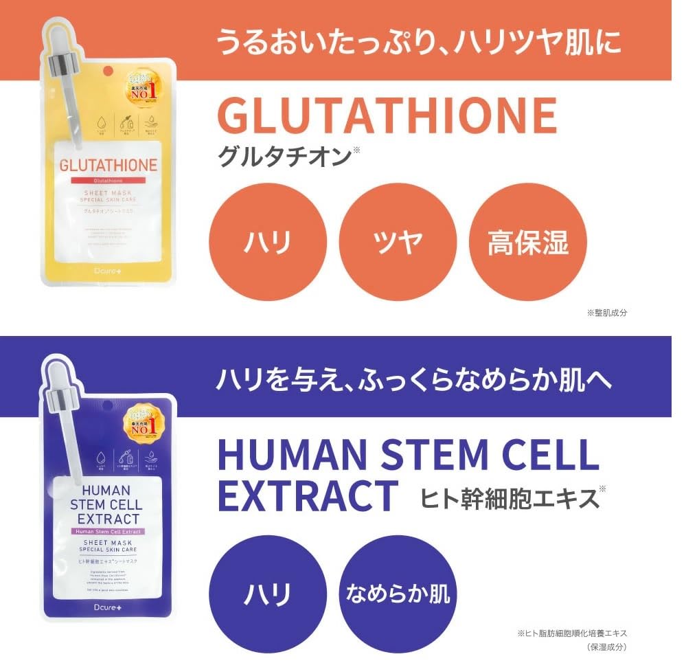 PICOMONTE Face Korean Cosmetics Trial 1 of Human Stem Cell Dcure+ Mask, (4 Types, Each Exosomes, SPICURE, Extract, Glutathione)