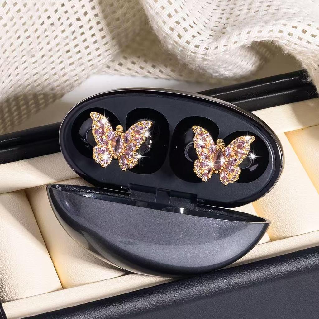 Earbuds FreeClip Borboleta Diamante Clipe de Orelha: Brinco Feminino Elegante, Luxuoso, de Alta Classe