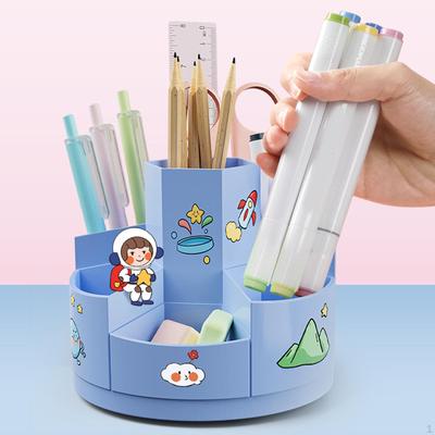 Bucket Rotating High Capacity Container Dustproof 7 Grids Brush Holder for Dresser Office Desktop