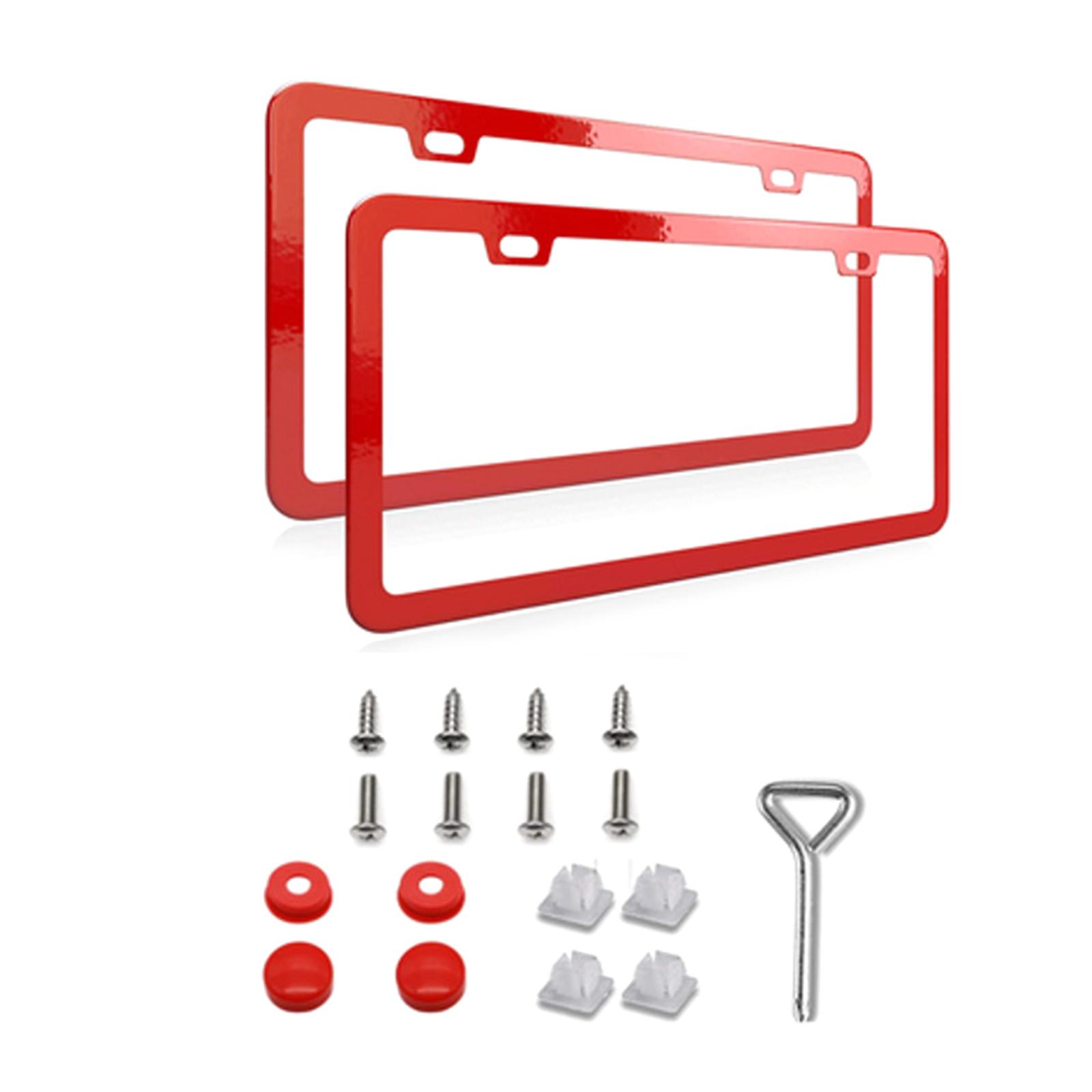 

License Plate Frames 2 Pack Obstruction-Free Holder Rustproof Stainless Steel Front Mounting Kit Universal Car Accessory красный