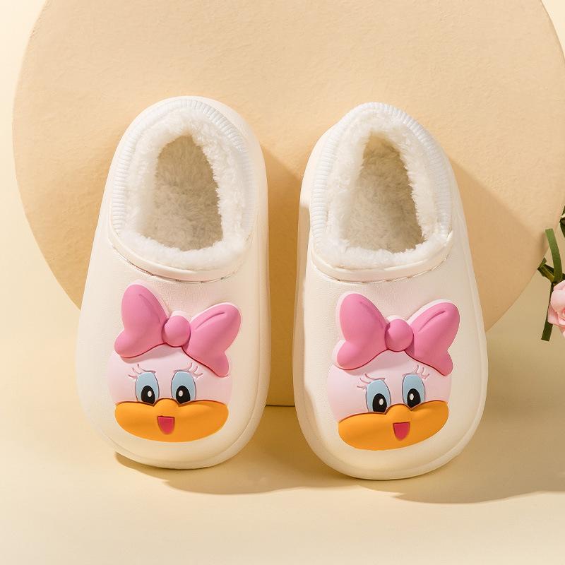 Winter Children's Cotton Shoes with Plush Insulation Cartoon Cotton Slippers for Boys and Girls, Cute Waterproof Fluffy Slippers