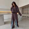 Casual suit, drawstring contrasting sweatshirt, straight trousers two-piece set