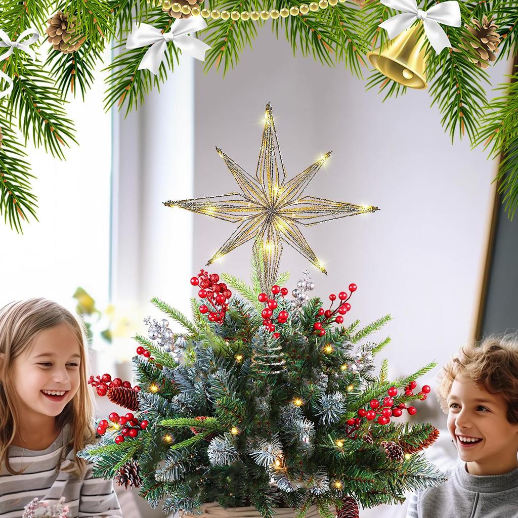 3D LED Light Up Christmas Tree Topper Star Shape Xmas Tree Decoration for Indoor Outdoor Home Garden Wedding Party Garden