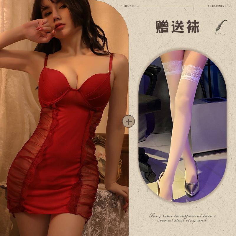 Nuovo set di intimo sexy gonna a sospensione in rete trasparente sexy push-up tentazione camicia da notte