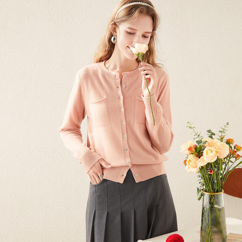 

TUHUANG Женский кардиган из 100% чистой шерсти с круглым вырезом и карманами L